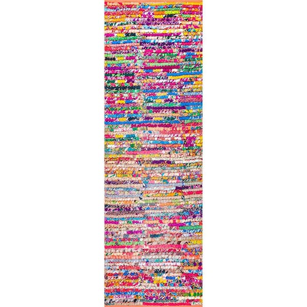 nuLOOM Michiko Braided Chindi Multi 3 ft. x 8 ft. Indoor Runner Rug