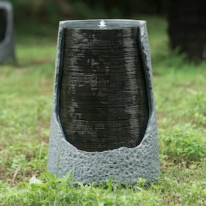 26 in. Tall Indoor Outdoor Polyresin Unique Broken Urn Water Fountain, Chic Dynamic Modern Design with Light