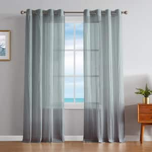 Cordelia Grey Faux Linen Crushed 52 in. W x 84 in. L Grommet Window Sheer Curtains (2 Panels)