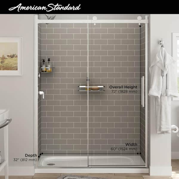 American Standard Passage 60 in. x 72 in. 2-Piece Glue-Up Alcove Shower Wall with Corner Shelf in Gray Subway Tile