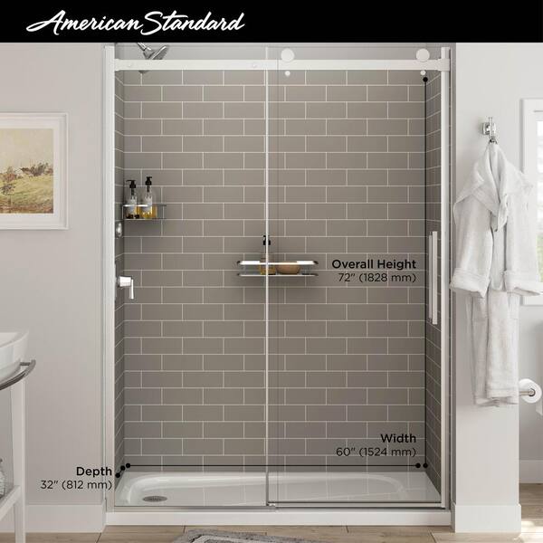 Alcove Shower Wall In Gray Subway Tile, How Thick Is Standard Subway Tile
