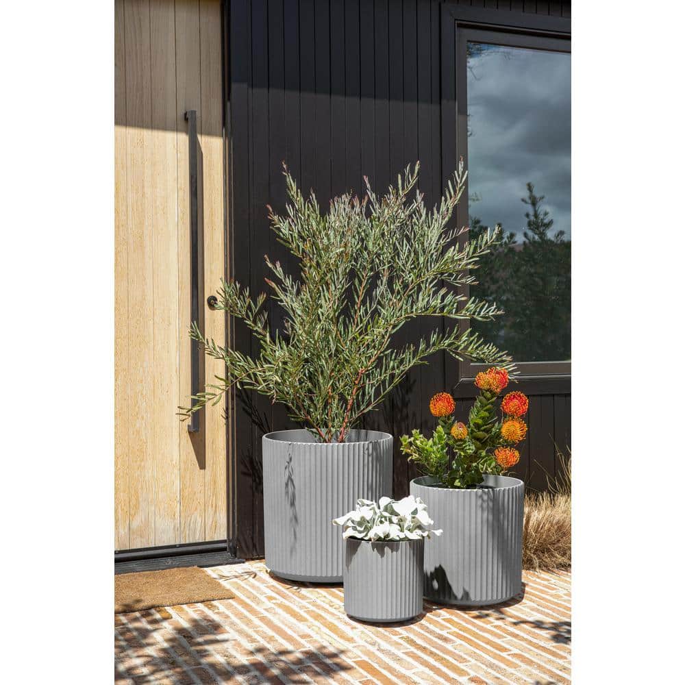 Gray Fluted Concrete-Composite Indoor/Outdoor Planter Set