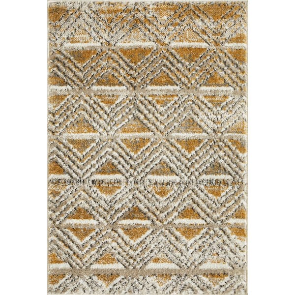 LOOMAKNOTI Alanzo Alemza Beige 2 ft. x 3 ft. Geometric Polypropylene Indoor Area Rug