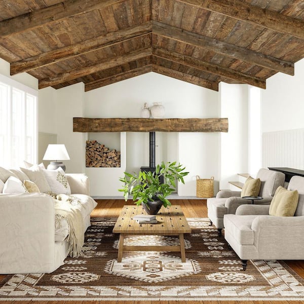 Nettle Leaf Fringed Brown 7 ft. x 10 ft. Indoor/Outdoor Patio Rug