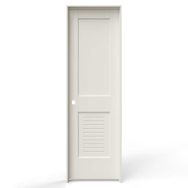 JELD-WEN 24 in. x 80 in. 2 Panel Right-Handed Primed MDF Wood Single Prehung Interior Door Lower Modern Ventilated Panel Louver
