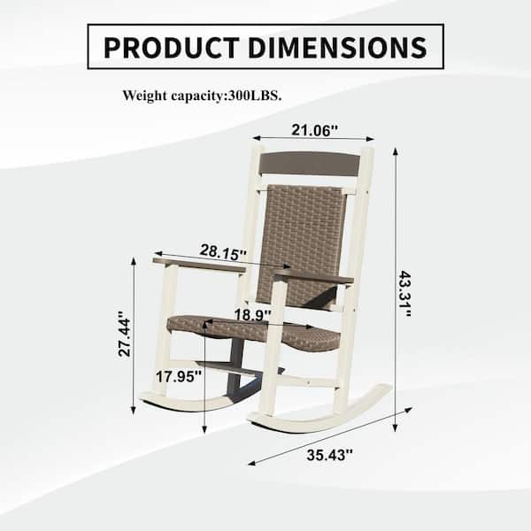 2-Piece White HDPE Plastic Outdoor Rocking Chair with Gray Wicker Seat