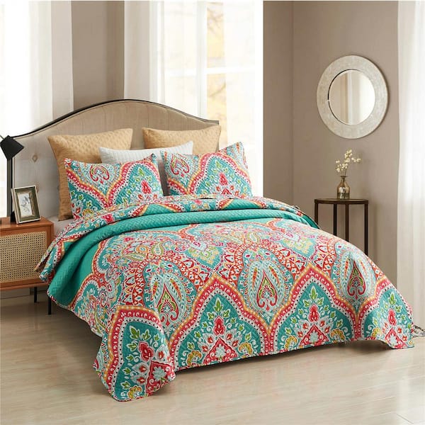 Quilt Set Twin Size - 2 Piece Microfiber Quilts Reversible Bedspreads  Patchwork Coverlets Floral Bedding Set All Season Quilts with Geometric and