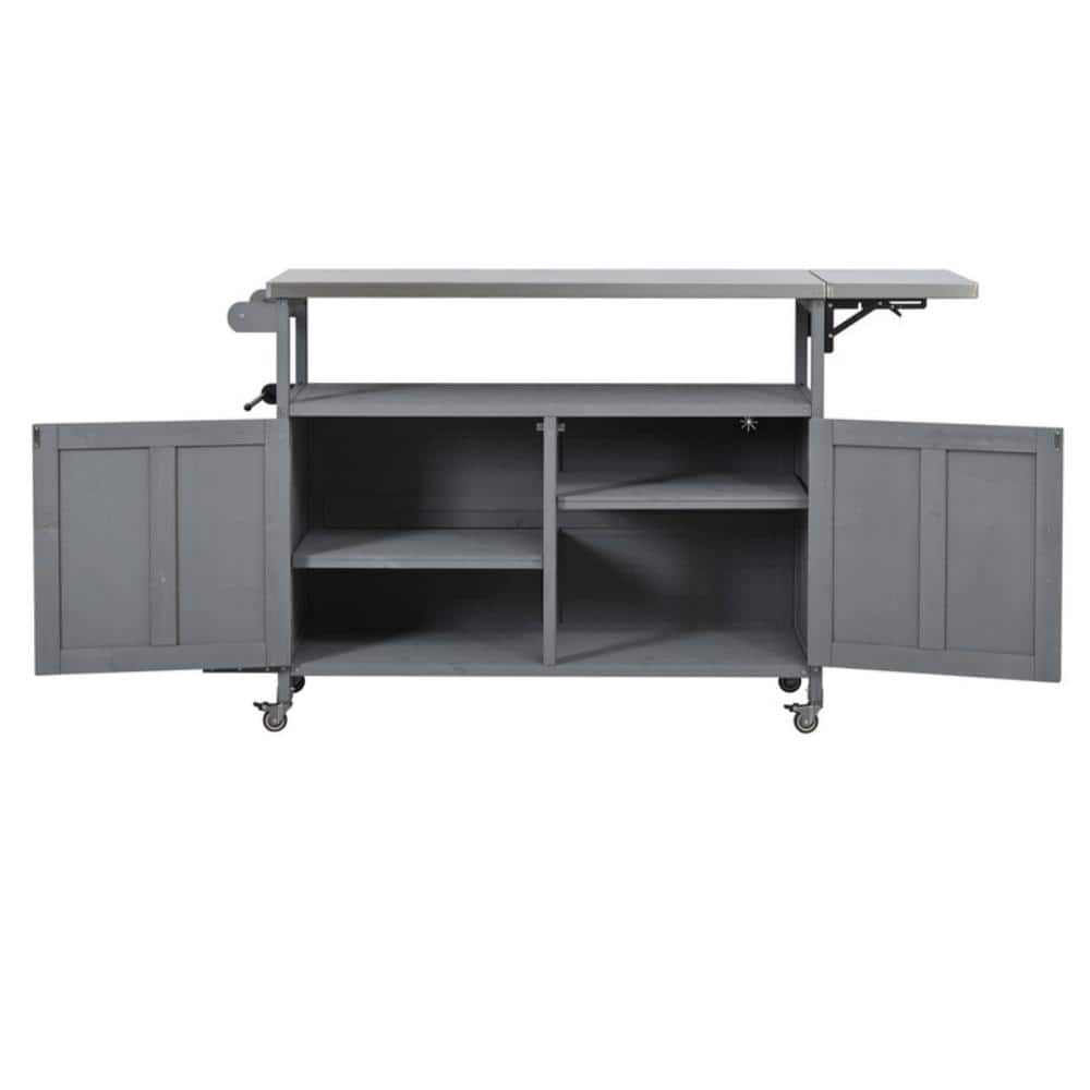 60.6 in. Foldable Gray Outdoor Kitchen Island Mobile Grill Cart Fir Wood Stainless Top Storage Towel Rack price history on PriceWatchPro
