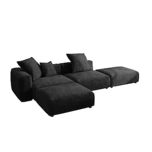 141.7 in. Square Arm Corduroy Velvet 4-Pieces Modular Free Combination Sectional Sofa with Ottoman in Dark Black