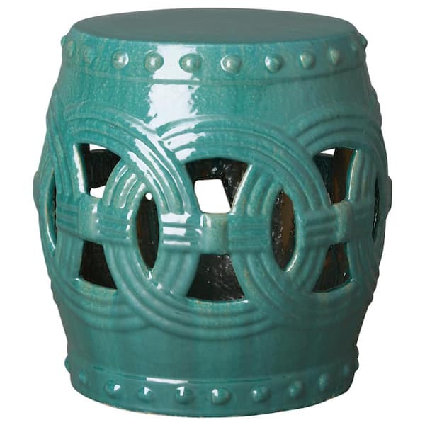 Emissary Eternity 21 in. H Teal Round Ceramic Garden Stool