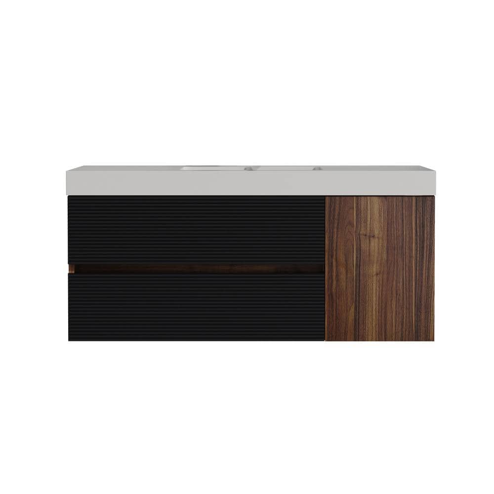 48 in. W Single Sink Wall-Mounted Bath Vanity in Black with Glossy White Solid Surface Top Unassembled price history on PriceWatchPro