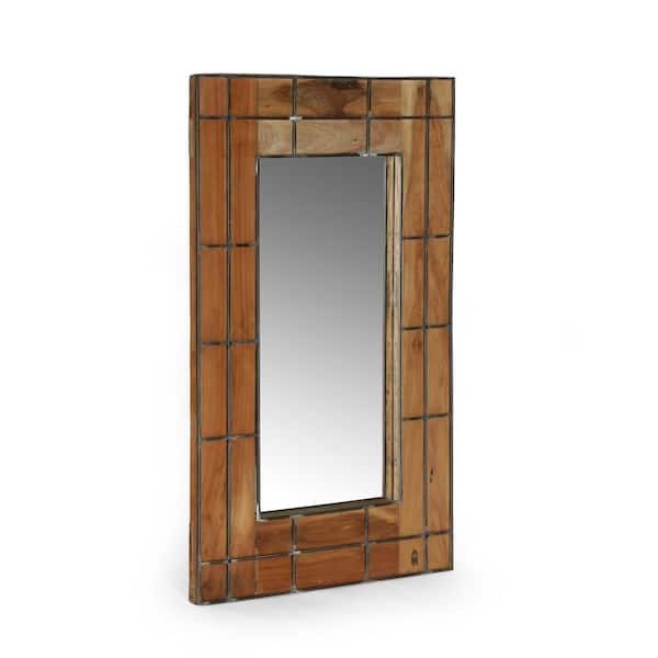 Noble House Rakel 28 in. W x 40 in. H Light Brown Natural Wood Wall Mirror