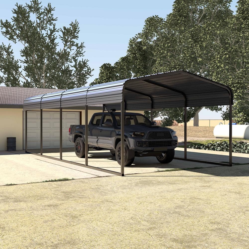 Veikous 20 Ft W X 20 Ft D Carport Galvanized Steel Car Canopy And Shelter Gray Pg0216 03 2 2605