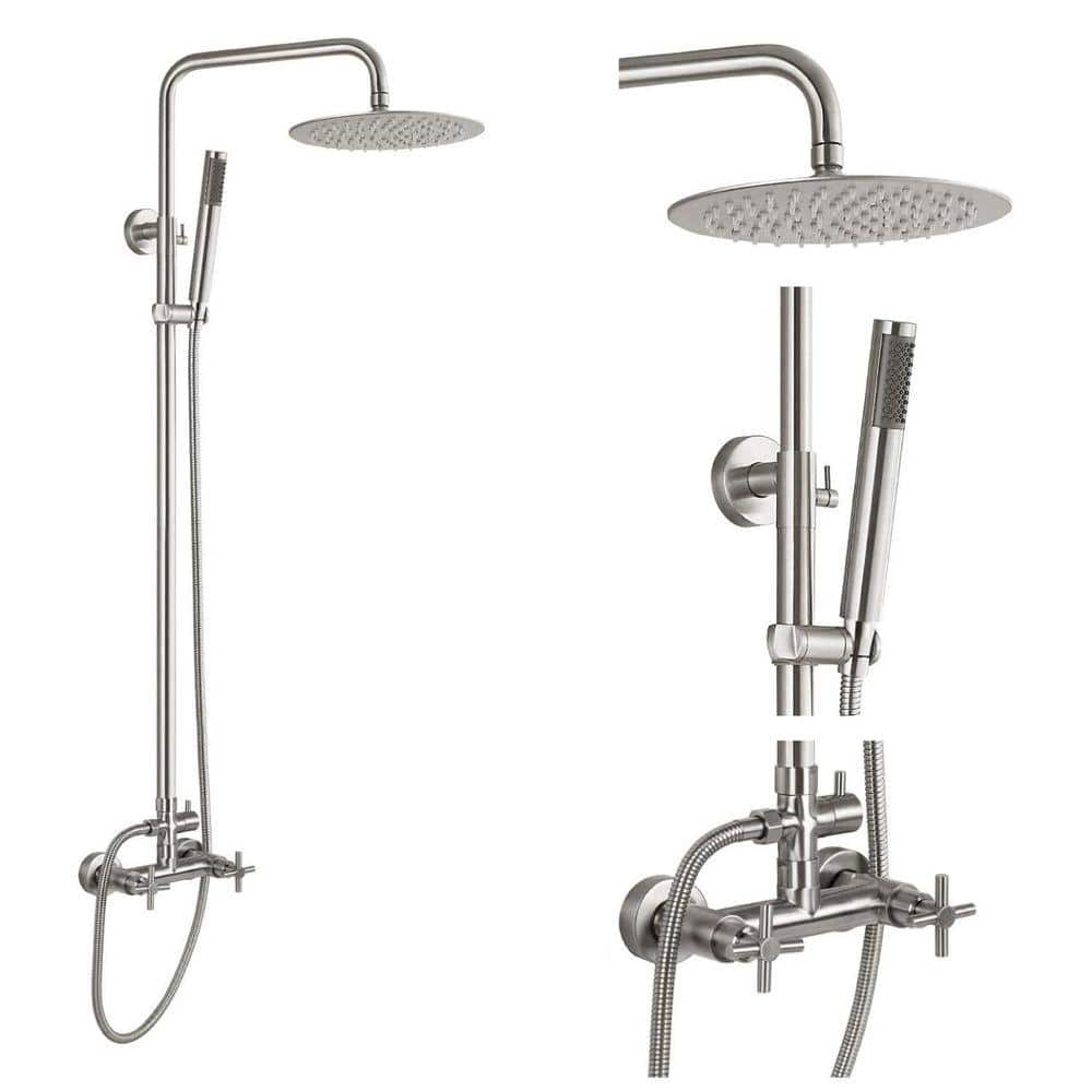 2-spray 8 in. Dual Shower Head and Handheld Shower Head Wall Mount in Brushed Nickel price history on PriceWatchPro