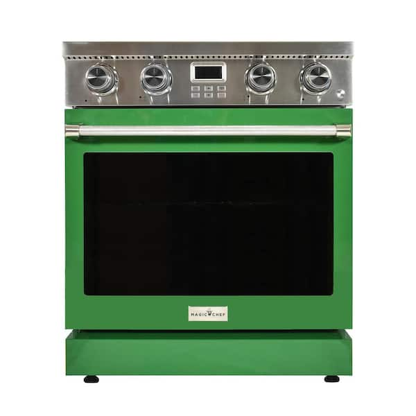 Pro-Style 30 in. 4-Element Slide-In Electric Range with Convection in Stainless Steel with Green Oven Door