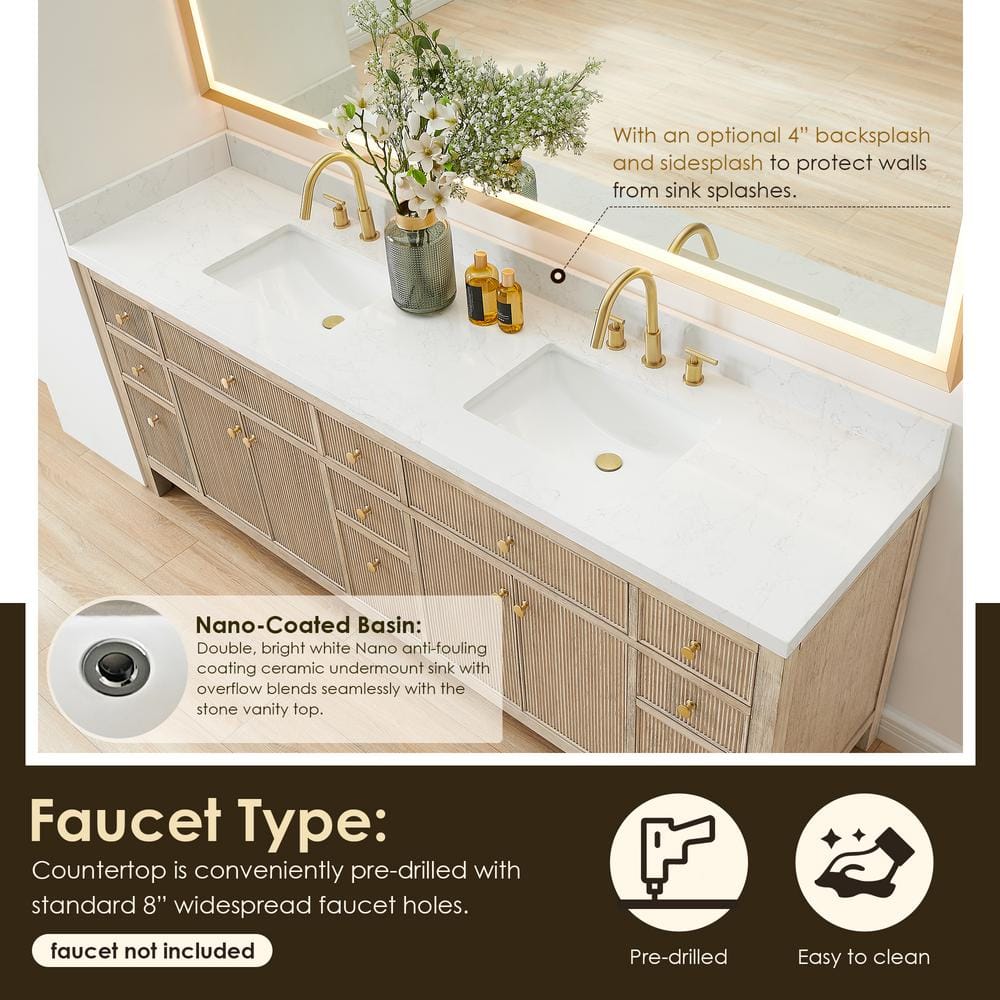Cerrito 84" Natural Oak Double Vanity with Engineered Stone Top