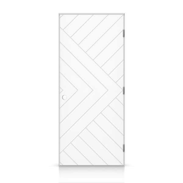 CALHOME 32 in. x 80 in. Chevron Arrow Left-Handed Hollow-Core White Painted Composite Single Prehung Interior Door