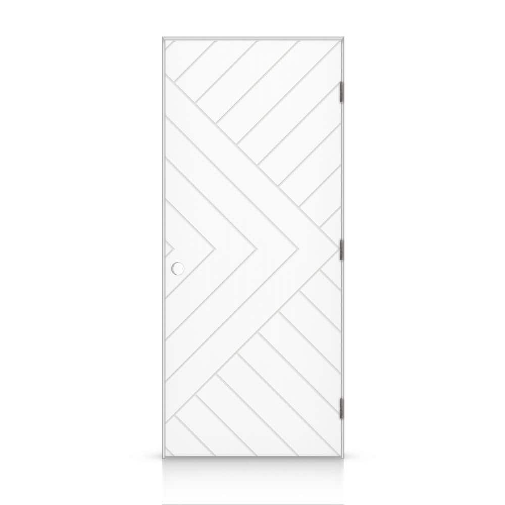 26 in. x 84 in. Chevron Arrow Left-Handed Hollow-Core White Painted Composite Single Prehung Interior Door price history on PriceWatchPro