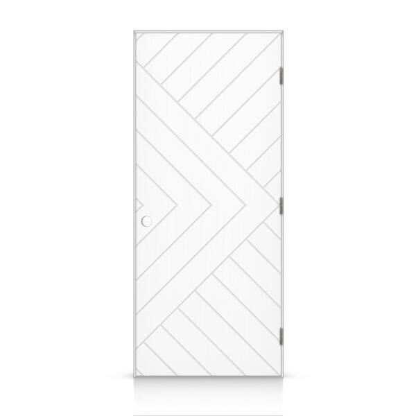 CALHOME 32 in. x 96 in. Chevron Arrow Left-Handed Hollow-Core White Painted Composite Single Prehung Interior Door