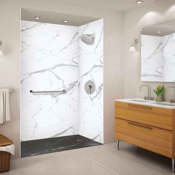 Trimslate Plus 59.1 in. L x 35.5 in. W Alcove Shower Pan Base with Reversible Drain in Sterling Black