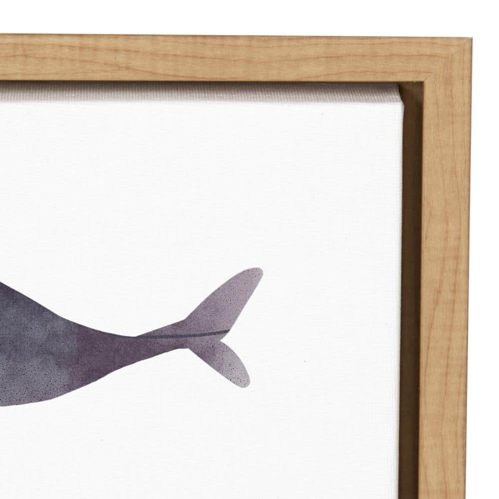Sylvie Whales Blue and Green Canvas Print with Natural Frame