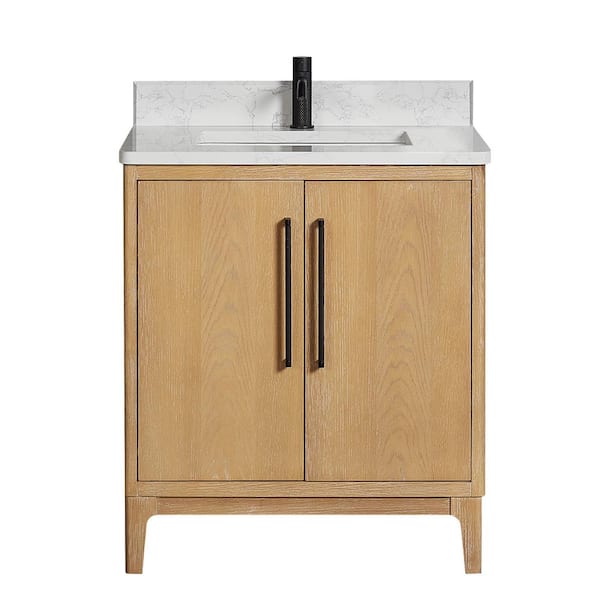 Gara 30 in. W x 22 in. D x 33.9 in. H Single Sink Bath Vanity Grey White Grain Composite Stone Top