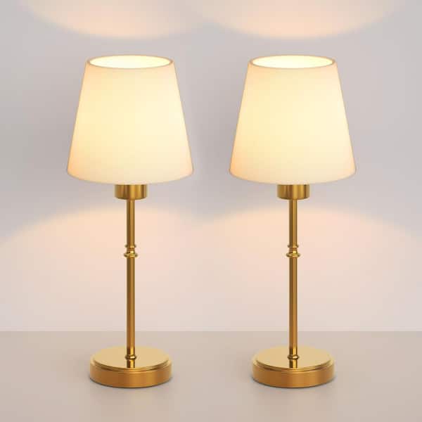 7 in. Gold LED Table Lamp, Stepless Dimmable Bedside Light with White Fabric Shade for Bedroom, Dining Room, or Office
