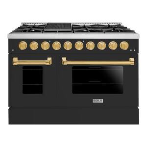BOLD 48 in. TTL 6.7 CuFt. 8 Burner Freestanding Dual Fuel Range-Gas Stove Electric Oven, Matte Graphite with Brass Trim
