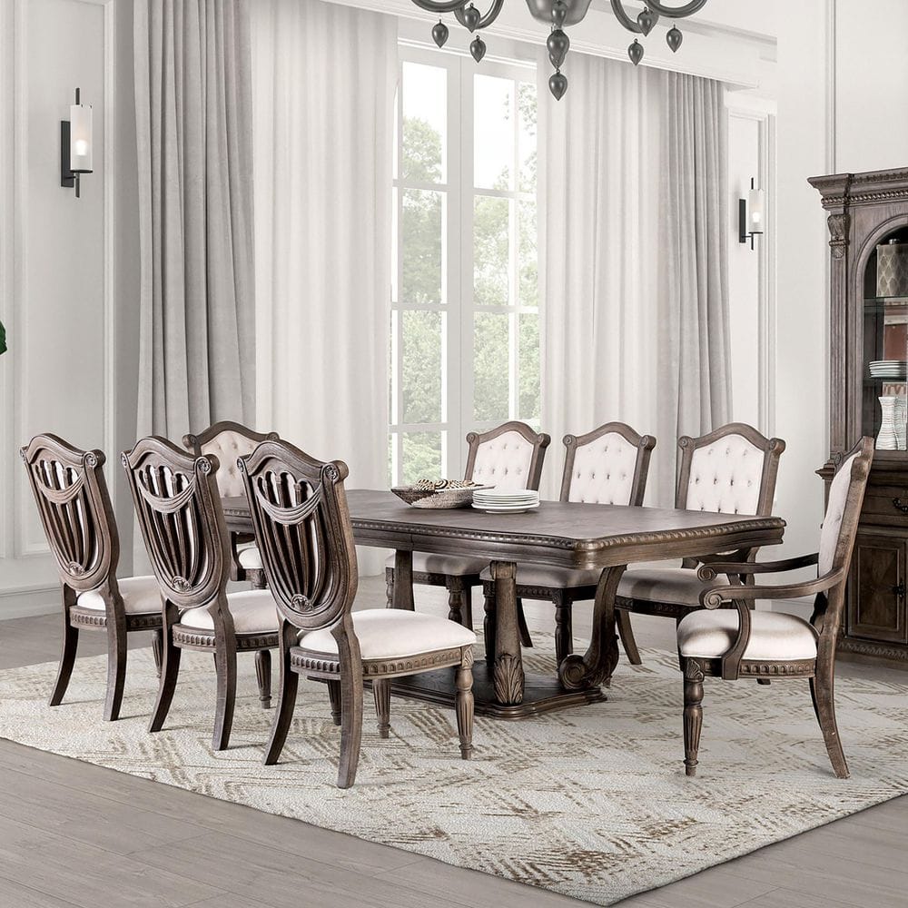 Banks 9-Piece Rectangular Weathered Oak Extendable Wood Top Dining Room Set (Seats 8)