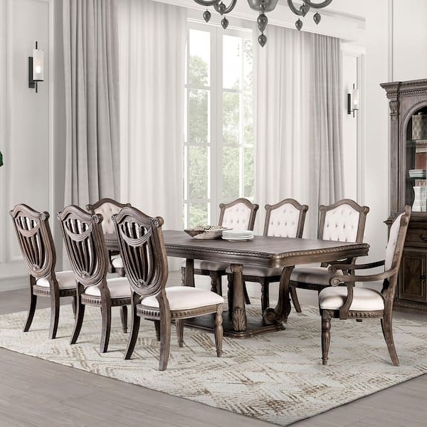 Banks 9-Piece Rectangular Weathered Oak Extendable Wood Top Dining Room Set (Seats 8)