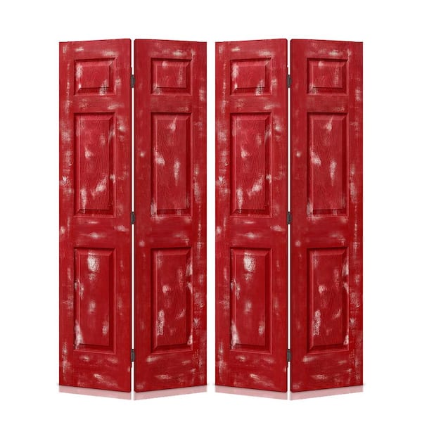 CALHOME 48 in. x 80 in. Vintage Red Stain 6 Panel MDF Composite Bi-Fold Double Closet Door with Hardware Kit