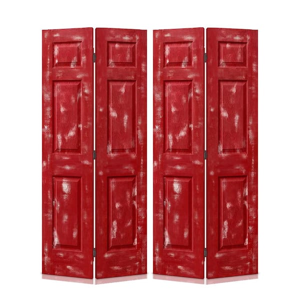 CALHOME 60 in. x 80 in. Vintage Red Stain 6 Panel MDF Composite Bi-Fold ...