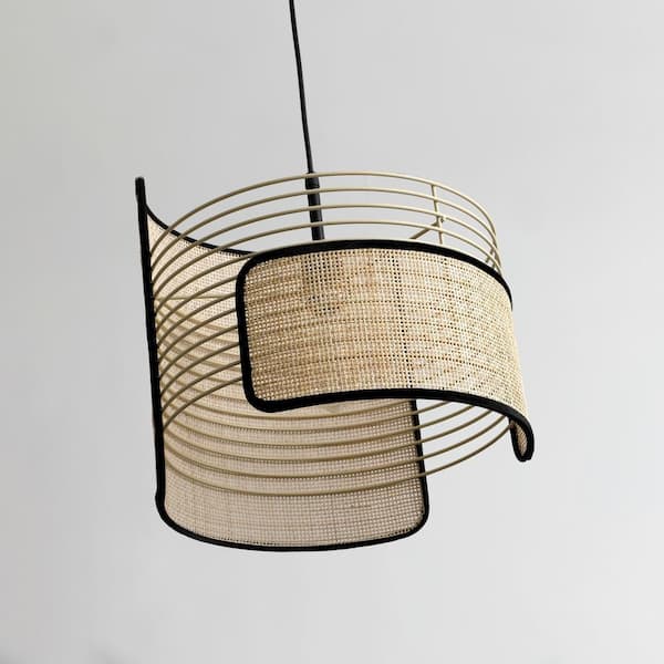 Mazal 60-Watt 1-Light Natural Statement Pendant Light with Bamboo Stitched Shade and No Bulbs Included