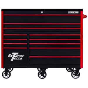 RX 55 in. 12-Drawer Roller Cabinet Tool Chest in Black with Gloss Red Handles and Trim