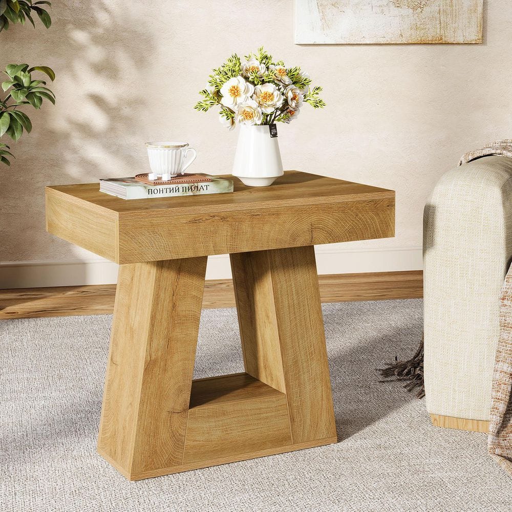 Kerlin 23.62 in. Brown Rectangular Wood 2-Tier Narrow End Table Side Table Nightstand with Trapezoid Base - thumbnail 8