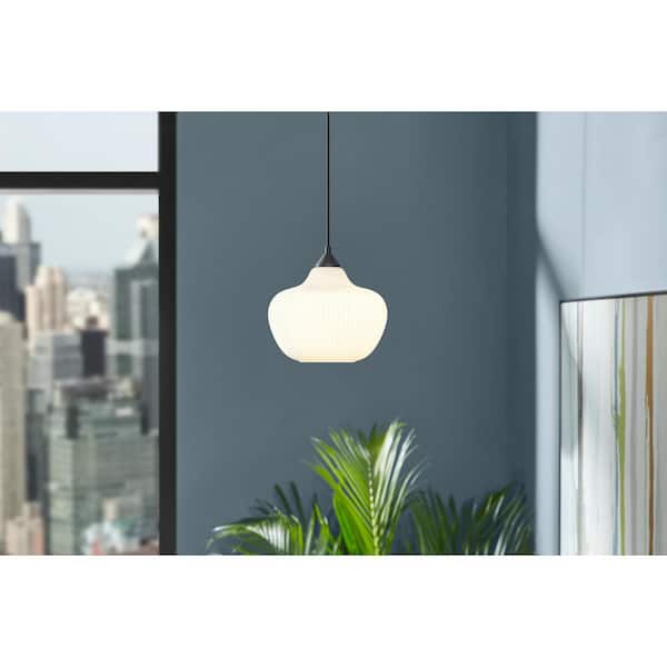 Pompton 1-light Black Pendant Light Fixture with Ribbed Glass Globe Shade