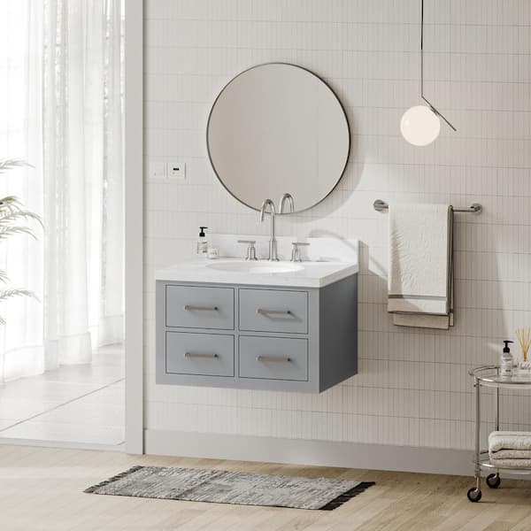 ARIEL Hutton 30 in. W x 22 in. D x 19.6 in. H Single Freestanding Bath Vanity in Grey with Carrara White Quartz Top