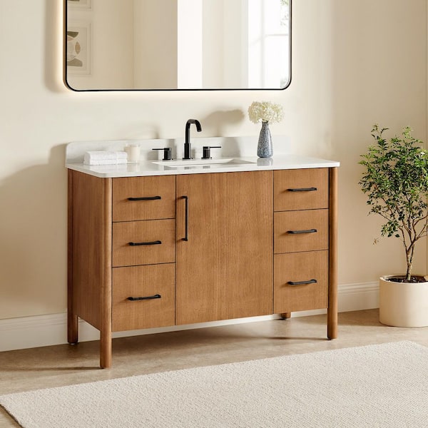 Altair Velora 48 in. Single Freestanding Mango Brown Bath Vanity with Grain White Engineered Stone Top Assembled