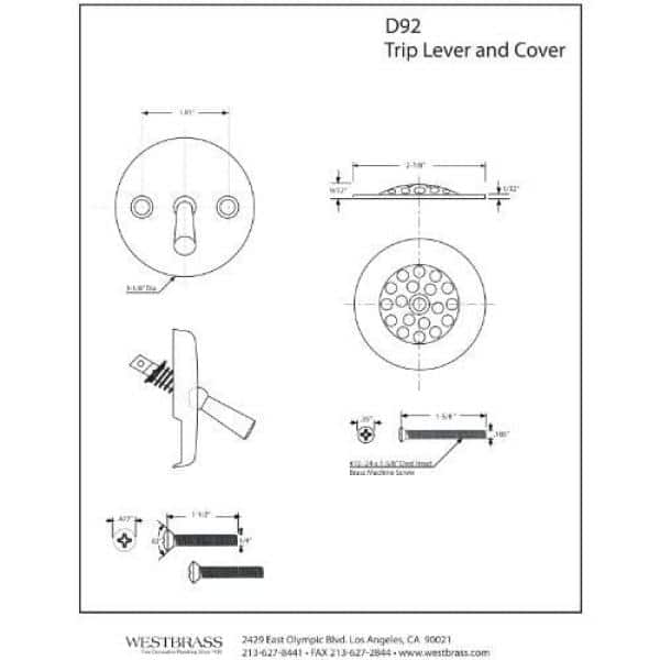 Westbrass D560RK-01 Linear Overflow Plumbers Pack withTee & ADA Tip-Toe Drain in Polished Brass