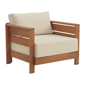 Barton Weather Resistant Wood Patio Outdoor Arm Chair with Stain-Resistant and Fade-Proof Cushions