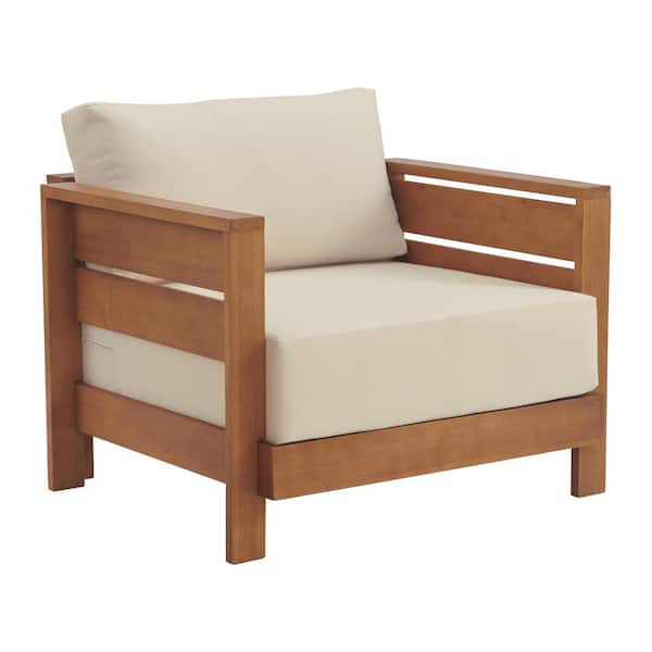 Alaterre Furniture Barton Weather Resistant Wood Patio Outdoor Arm Chair with Stain-Resistant and Fade-Proof Cushions