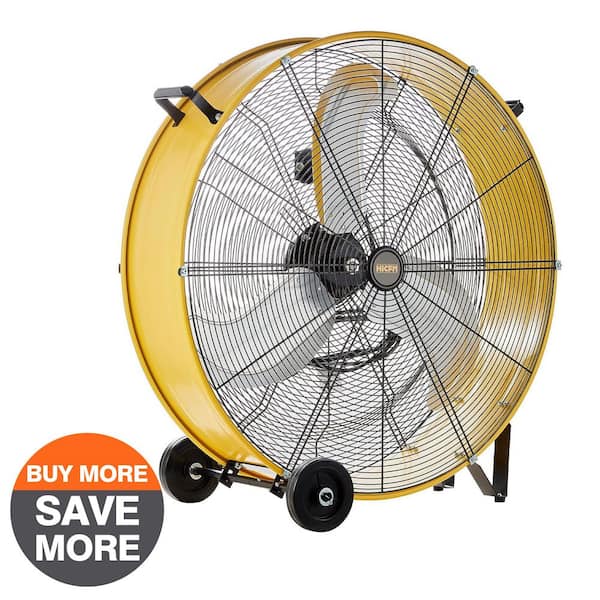 30 in. 3 Fan Speeds Drum Fan in Yellow with Handle and Wheels, Industrial Fan