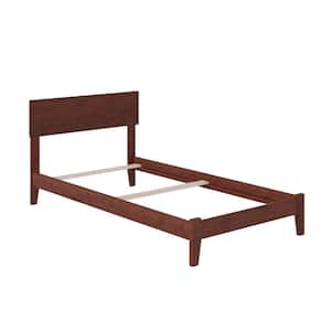 Orlando Walnut Solid Wood Twin Extra Long Traditional Panel Bed with Open Footboard and Attachable Turbo Device Charger