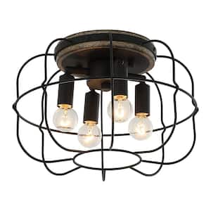 12 in. 4-Light Brushed Black Flush Mount Ceiling Light Fixture with Metal Open Shade