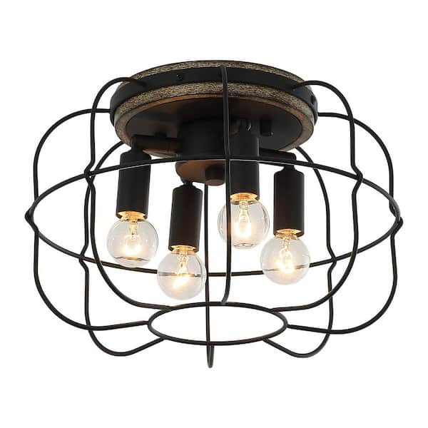 Parrot Uncle 12 in. 4-Light Brushed Black Flush Mount Ceiling Light Fixture with Metal Open Shade