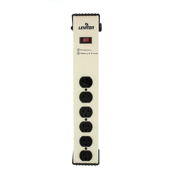 Leviton 15 Amp Heavy Duty Surge Protected 6-Outlet Power Strip, 1330 Joules, On/Off Switch, 6 Foot 14-3 SJT Cord, Beige