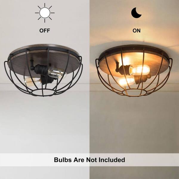 LNC 14.5 in. 2-Light Black Industrial Cage Flush Mount with LNC 14.5 in. 2-Light Black Industrial Cage Flush Mount with