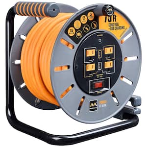 75 ft 15 Amp 12 AWG Large Open Reel with USB Charging and 4-Sockets