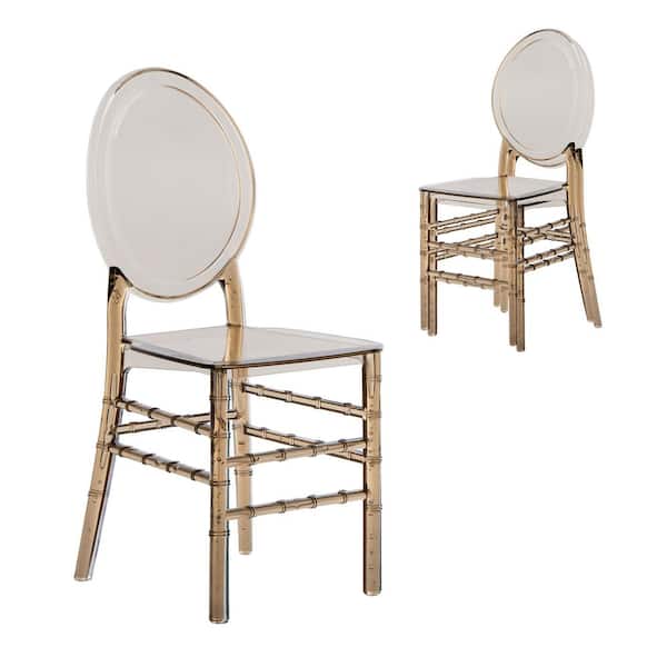 Chiavari Ghost Style Acrylic Stackable Event Chairs, Amber, Set of 2
