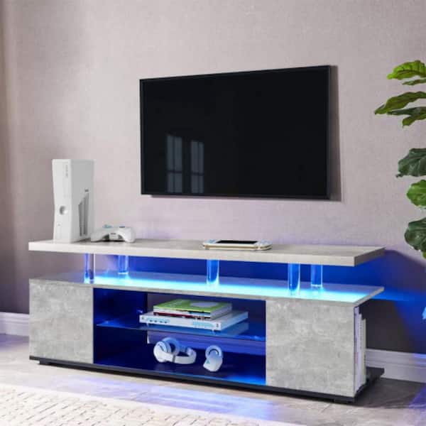 Clihome Gray TV Stand LED Gaming Entertainment Center Media Storage Console Fits TVs up to 70 in. with Large Side Cabinet